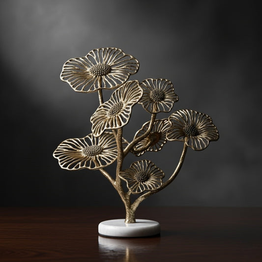 Nickel  Floral Sculpture With Marble Base