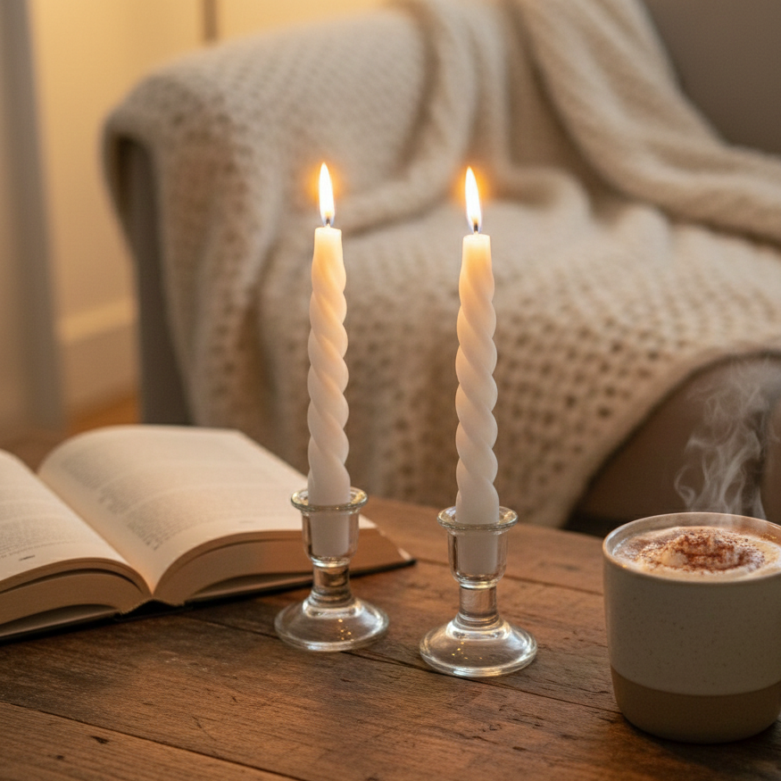 White Vanilla Twisted Taper Soy Candle 7inch - Set Of 2