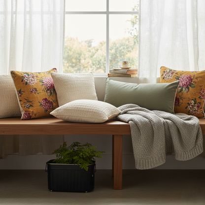 Yellow Floral Velvet Cushion Cover 16 x 16