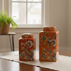 Coral Bloom Hand-Painted Ceramic Jar