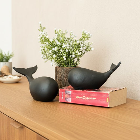 Metal Baby Whale Sculpture - Set Of 2