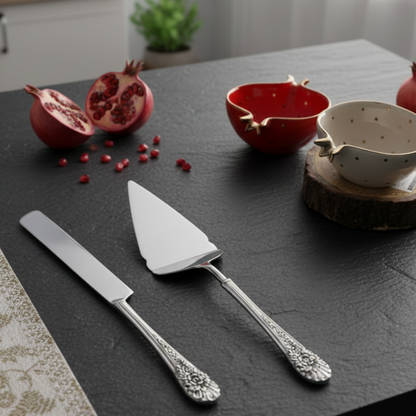 Antique Silver Cake Server & Knife Set