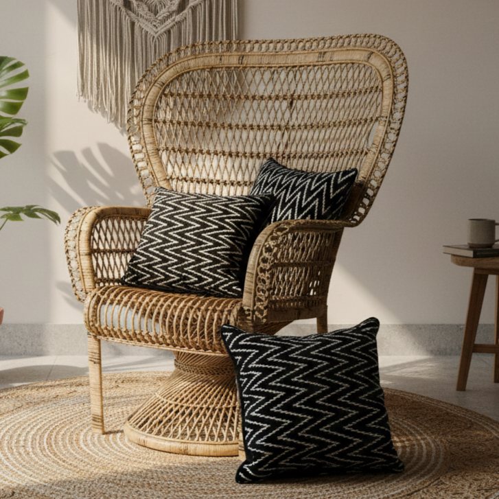 Black And White Velvet Cushion Cover 16 x 16