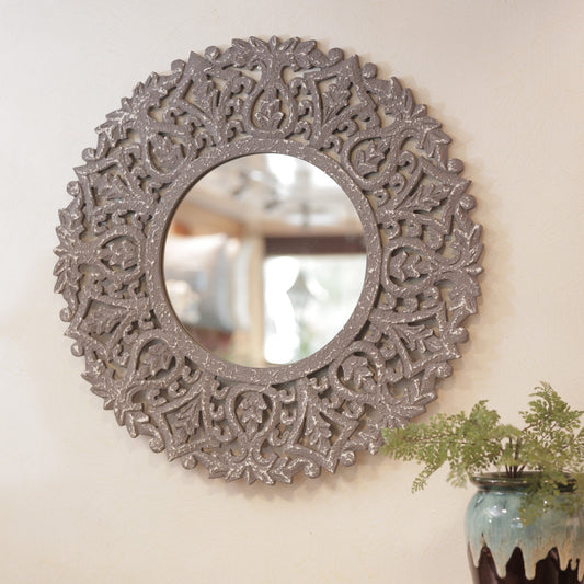 Wooden Carved Mirror Panel Grey