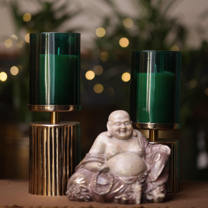 Antique Gold Ribbed Candlestand - Green