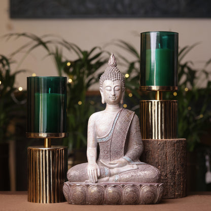 Antique Gold Ribbed Candlestand - Green