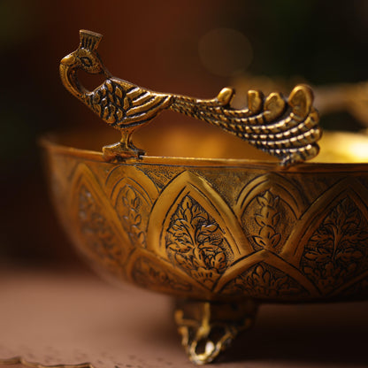 Antique Brass Peacock Metal Urli