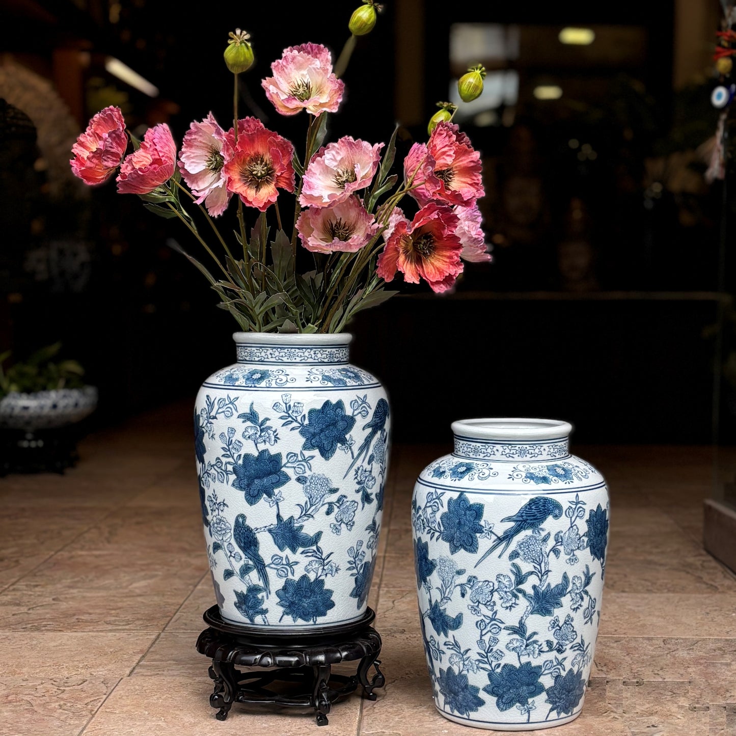 Blue And White Porcelain Bird Vase