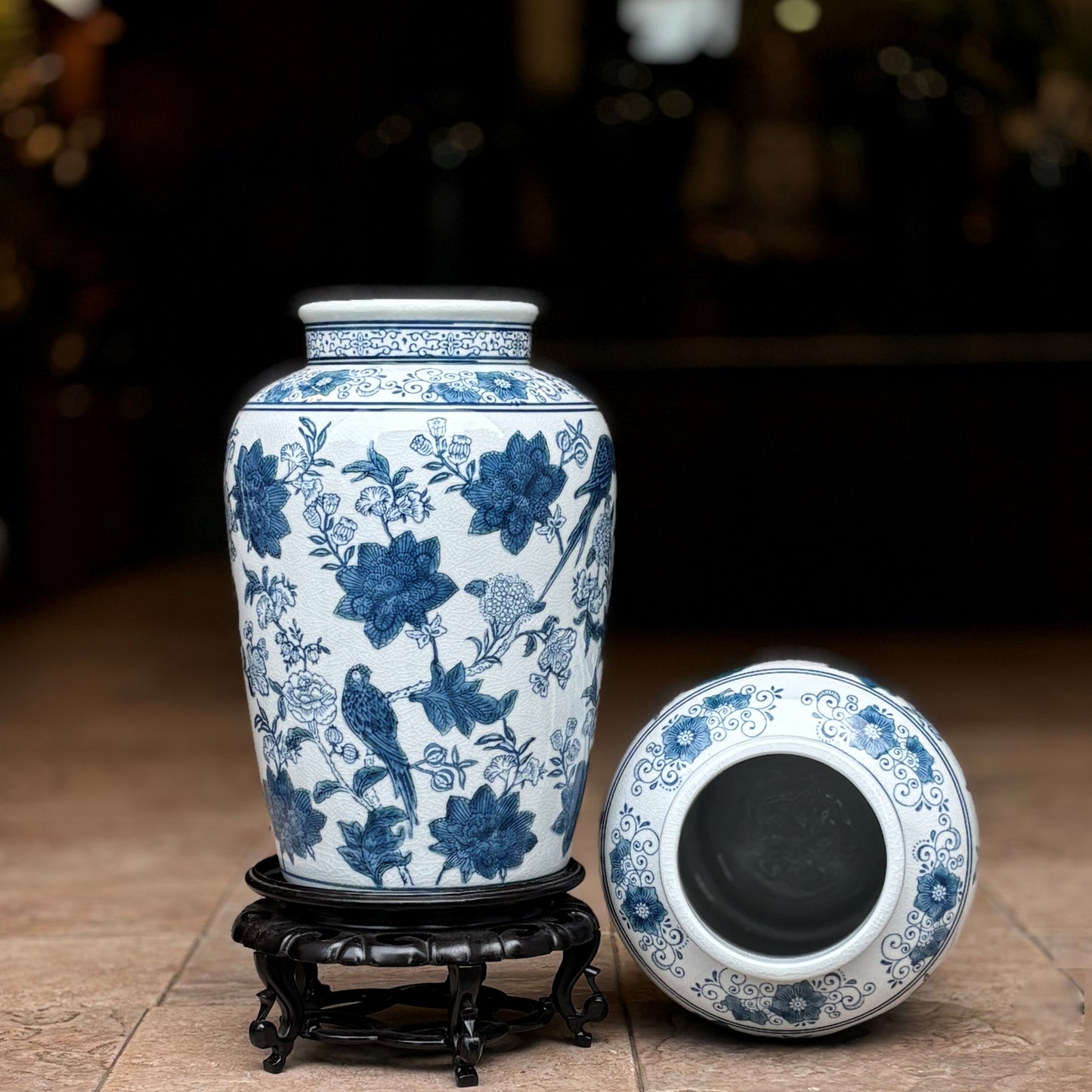 Blue And White Porcelain Bird Vase