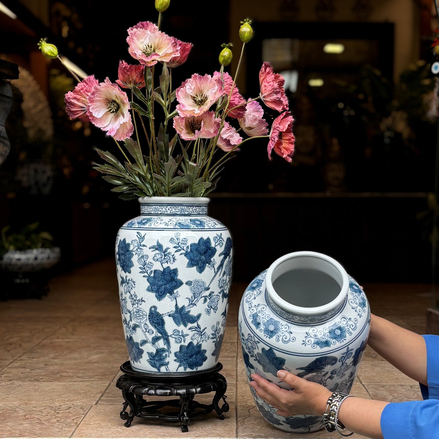 Blue And White Porcelain Bird Vase