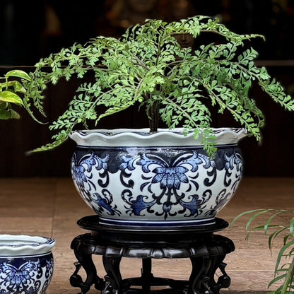 Blue & White Porcelain Punch Bowl Planter