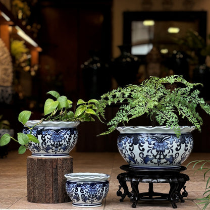 Blue & White Porcelain Punch Bowl Planter