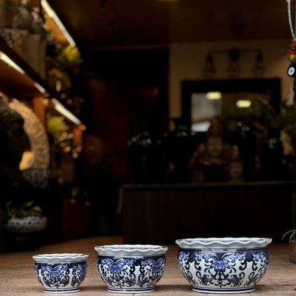 Blue & White Porcelain Punch Bowl Planter