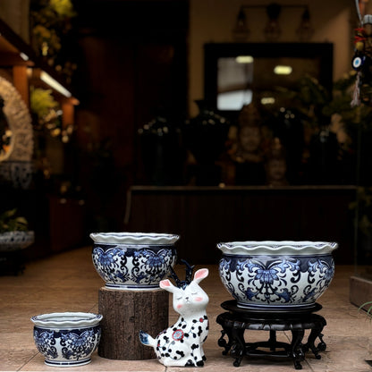 Blue & White Porcelain Punch Bowl Planter