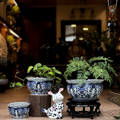 Blue & White Porcelain Punch Bowl Planter