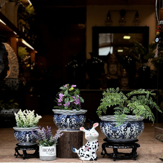 Blue & White Porcelain Punch Bowl Planter