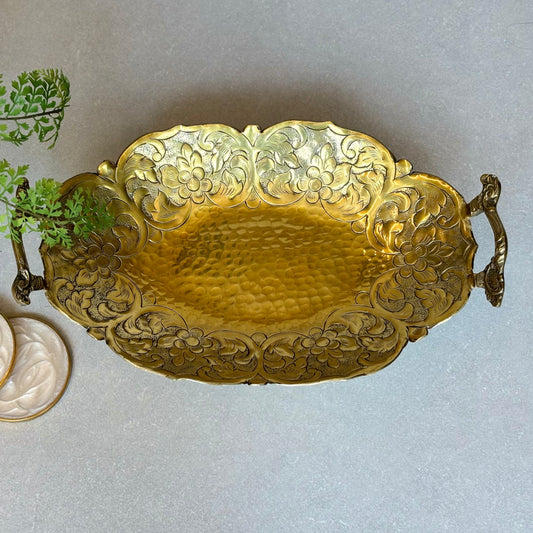 Antique Brass Platter With Handles