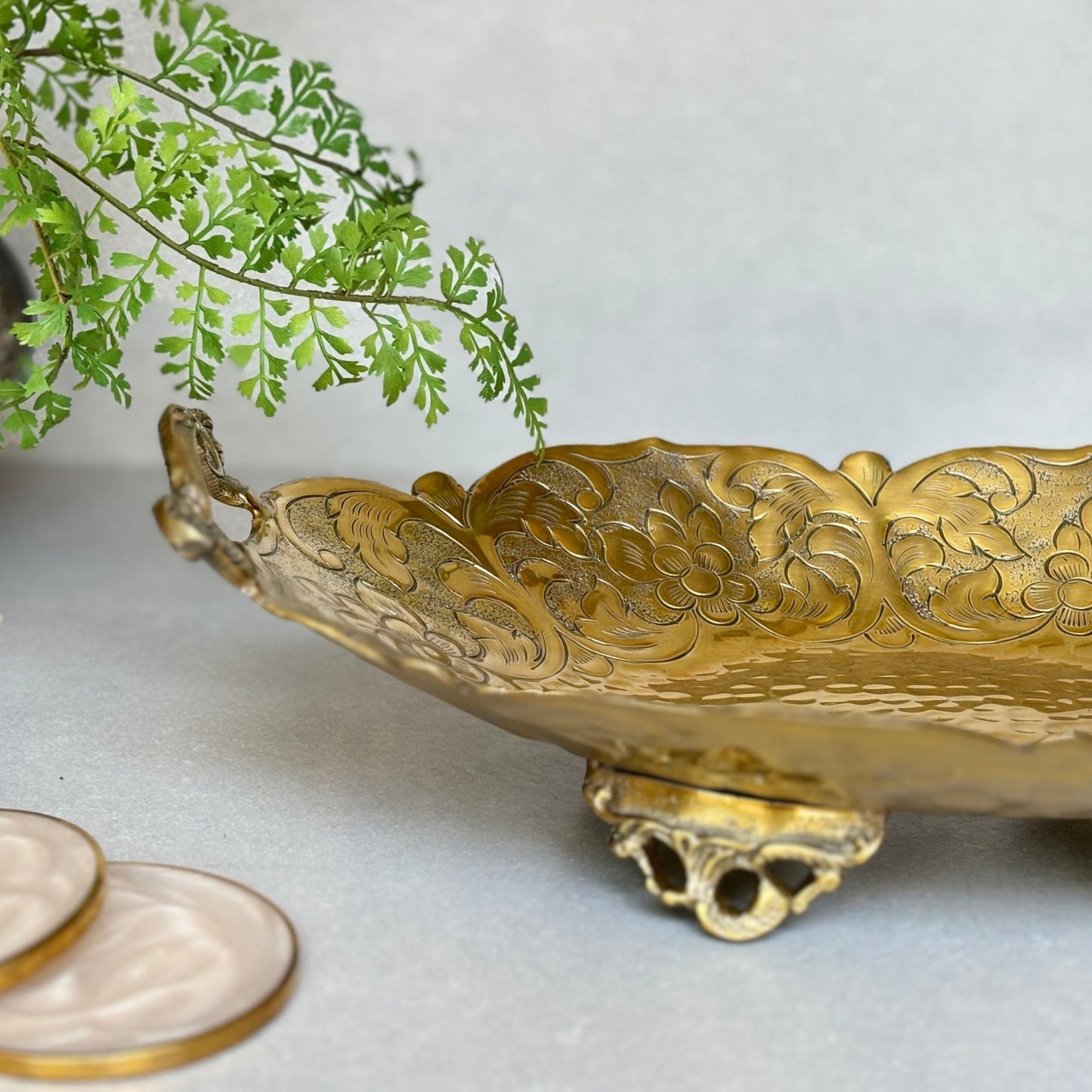 Antique Brass Platter With Handles