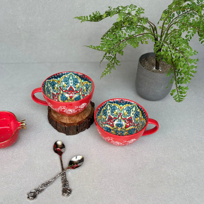 Red Ceramic Soup Mug - Set of 2