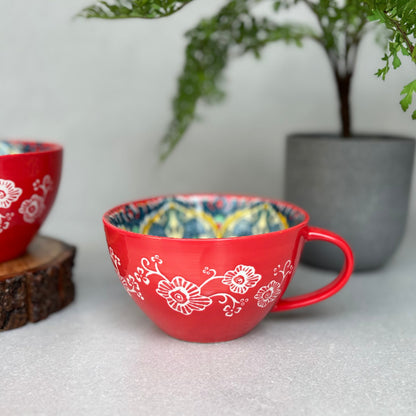 Red Ceramic Soup Mug - Set of 2
