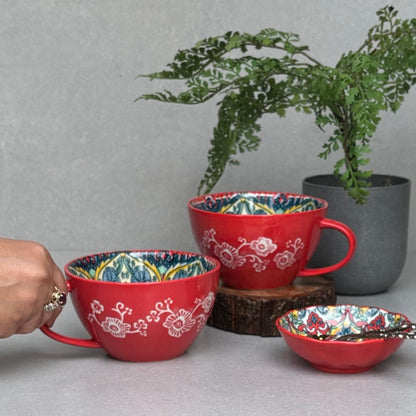 Red Ceramic Soup Mug - Set of 2