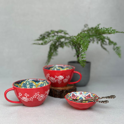 Red Ceramic Soup Mug - Set of 2