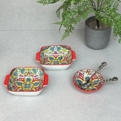Red Ceramic Square Deep Bowl - Set of 2
