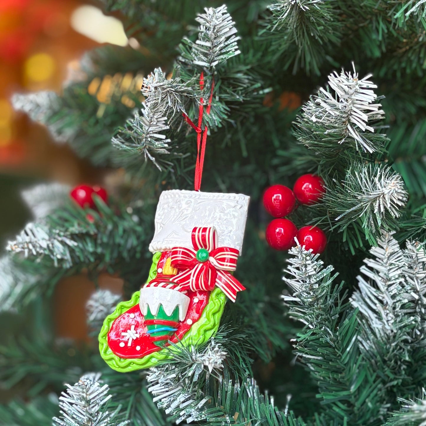 Christmas Ornaments - Light Green Stocking Hanging