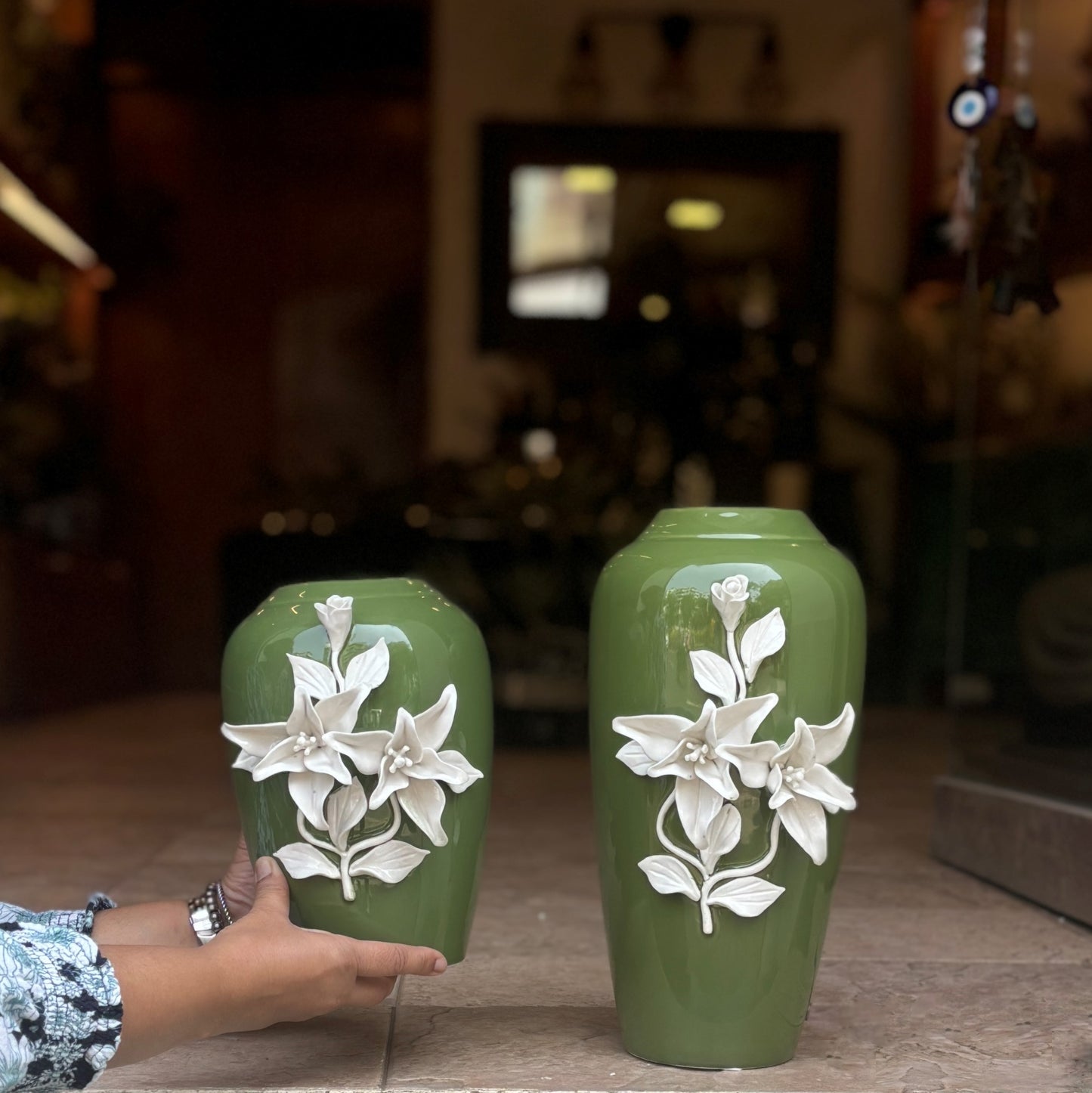 Green Ceramic Flower Vase