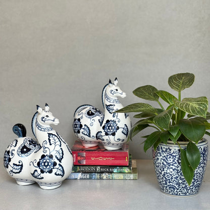 Blue And White Porcelain Sea Horse Pair