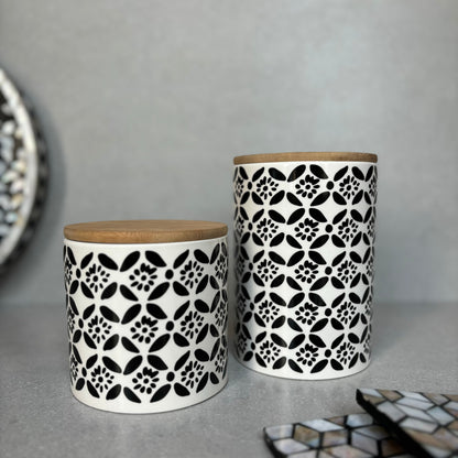 Black & White Ceramic Canister - Set of 2