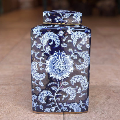 Blue Floral Decorative Triangular Jar