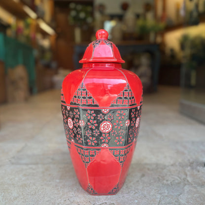 Crimson Royale Hand-Pianted Ceramic Jar