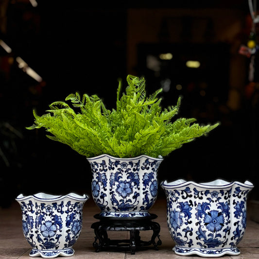 Blue And White Porcelain Jardiniere Planter