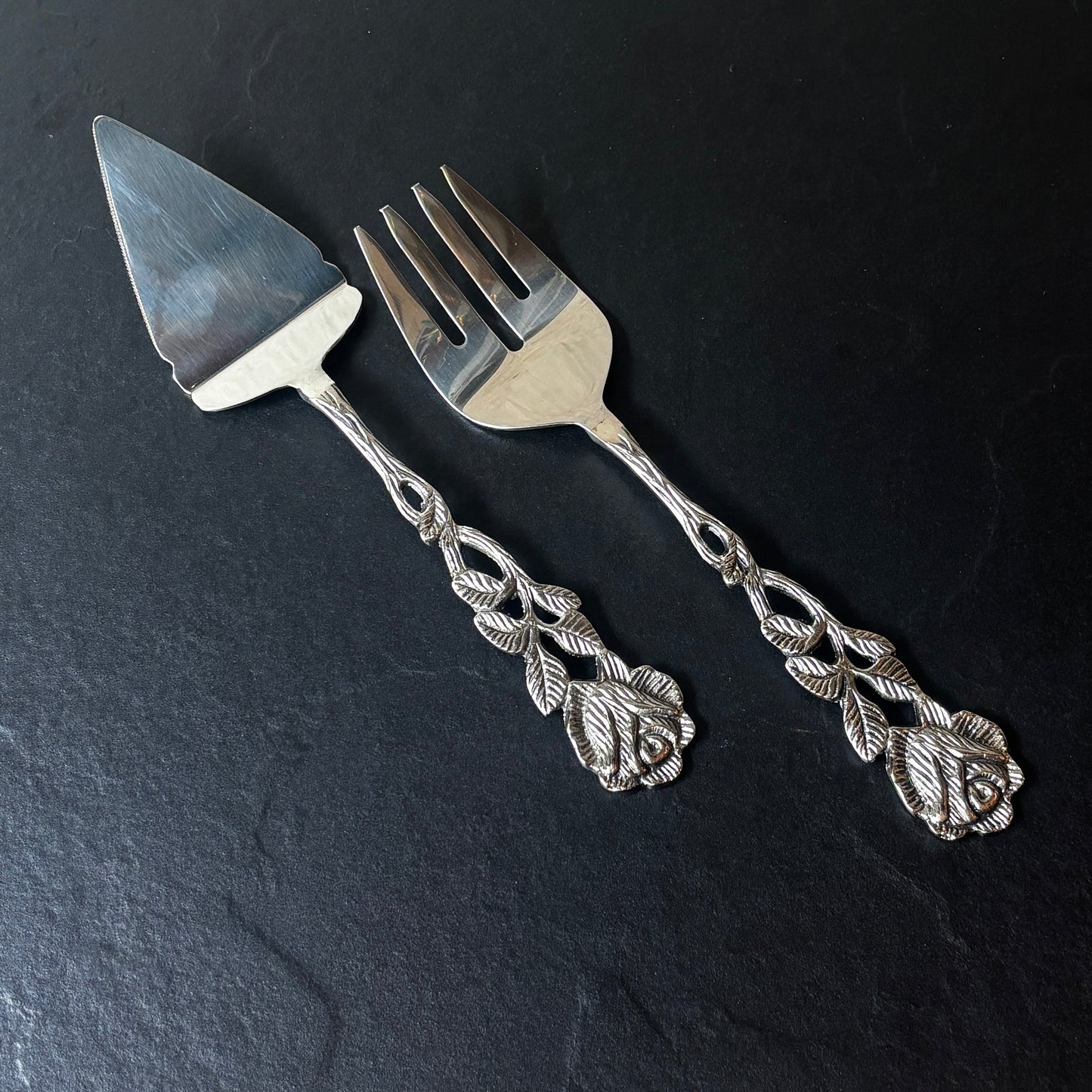 Antique Rose Cake Server & Fork Set