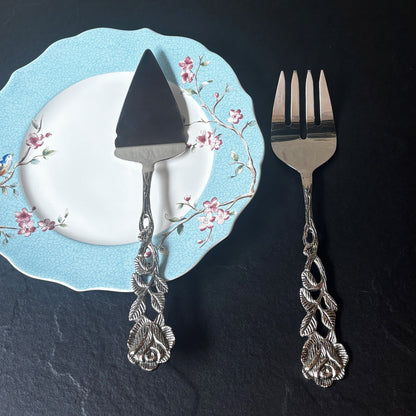 Antique Rose Cake Server & Fork Set