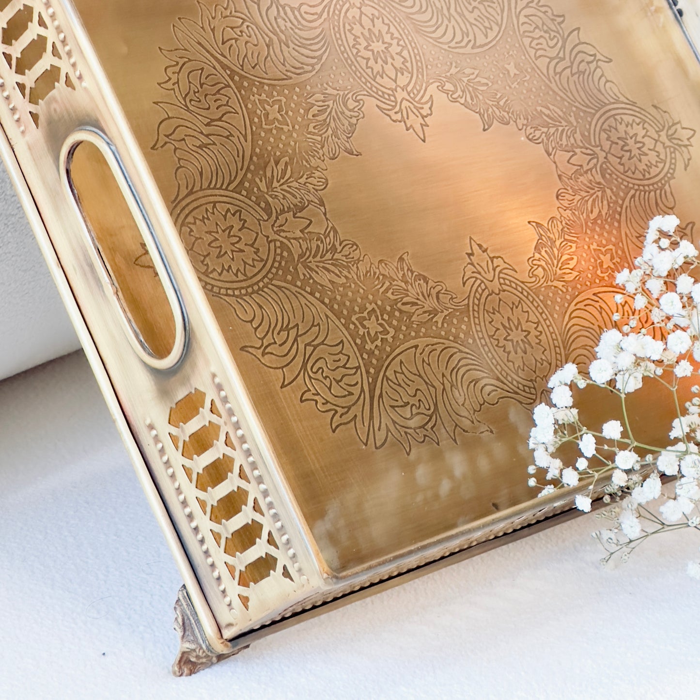Rectangular Brass Footed Tray