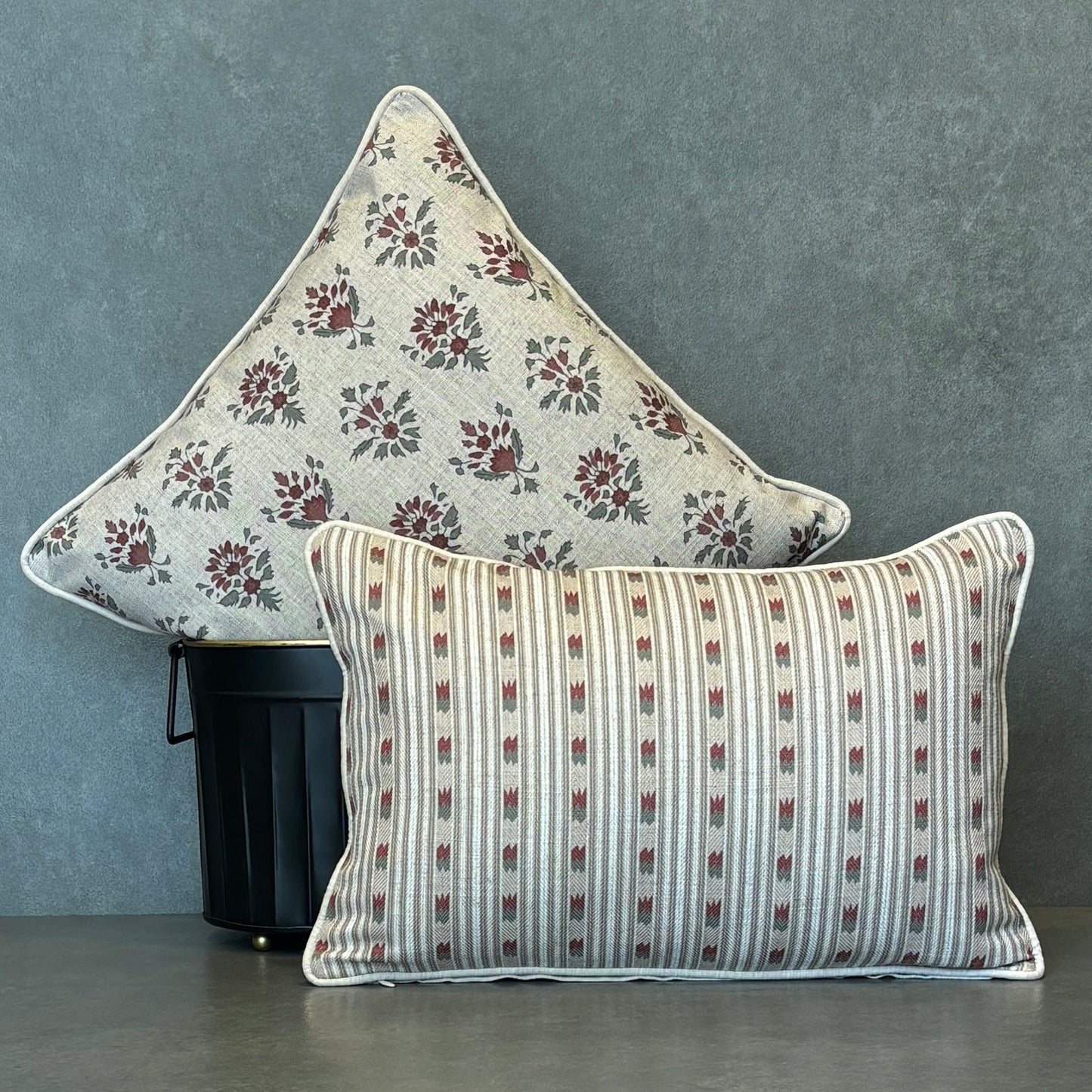 Floral Motif Linen Cushion Cover 16 x 16