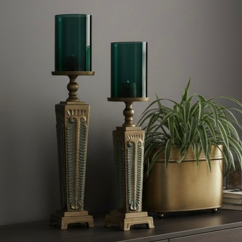 Vintage Pillar Metal Candlestand patina