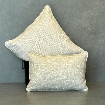 Beige Embroidered Linen Cushion 12 x 18