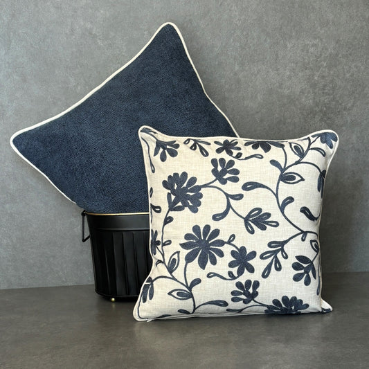 Blue Aari Linen Cushion Cover 16x 16