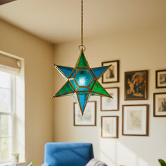Hanging Star Lantern Green & Blue
