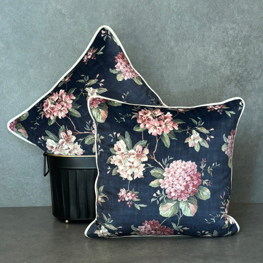 Blue Floral Velvet Cushion Cover 16 x 16