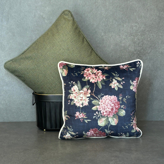 Blue Floral Velvet Cushion Cover 16 x 16