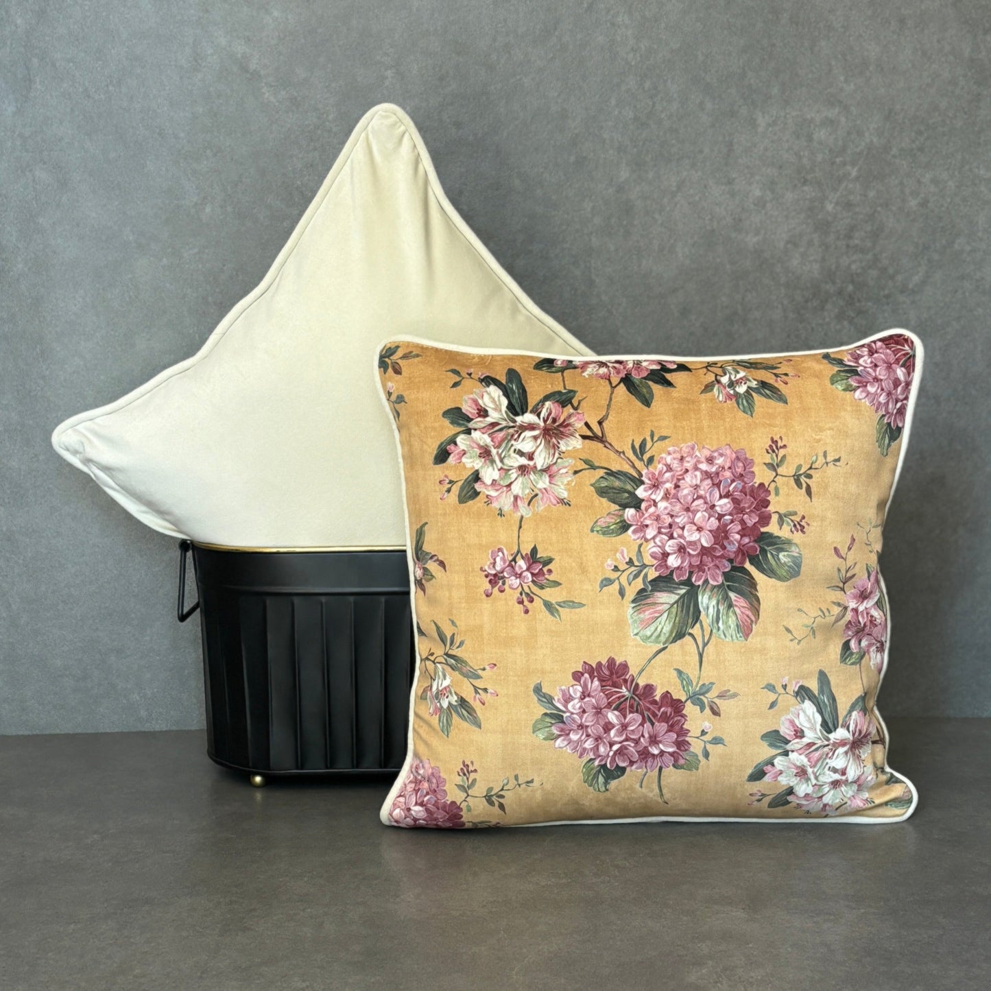 Yellow Floral Velvet Cushion Cover 16 x 16