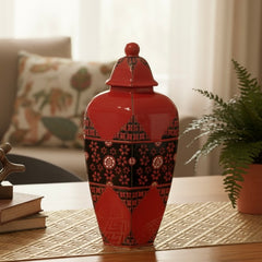 Crimson Royale Hand-Pianted Ceramic Jar