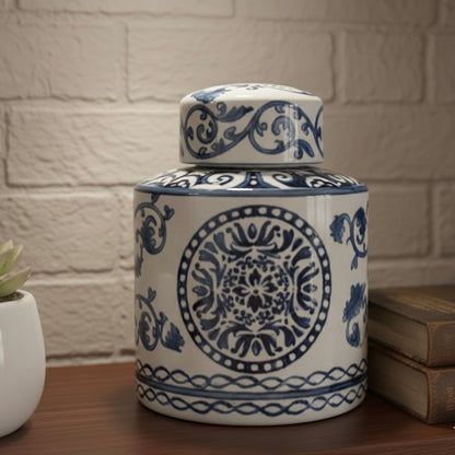 Azure Blossom Hand-Painted Ceramic Jar