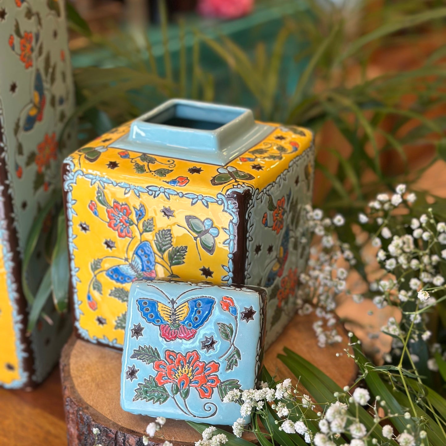 Butterfly Garden Hand-Painted Ceramic Jar