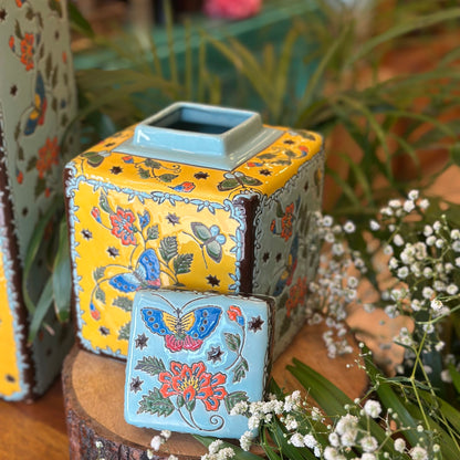 Butterfly Garden Hand-Painted Ceramic Jar