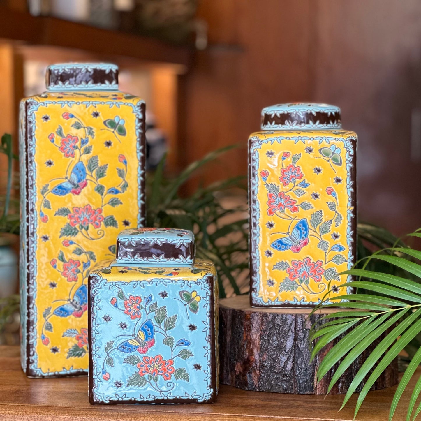 Butterfly Garden Hand-Painted Ceramic Jar